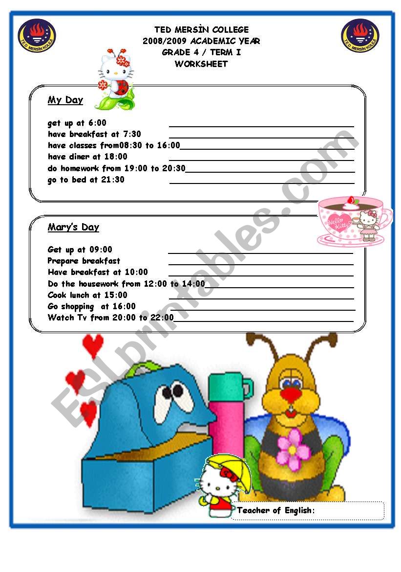 daily routine worksheet