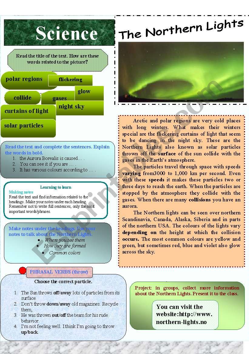 Science-The Northern Lights worksheet
