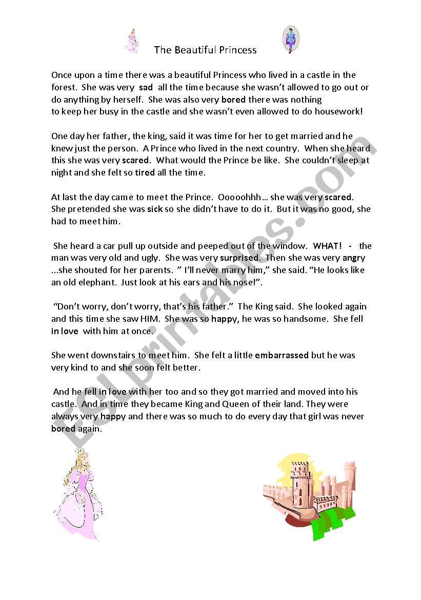 English Worksheets The Beautiful Princess English Worksheets The Beautiful Princess