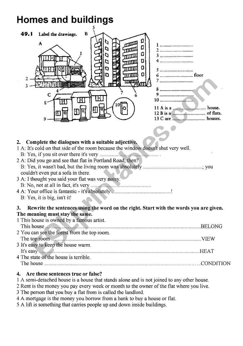 Homes and buildings worksheet