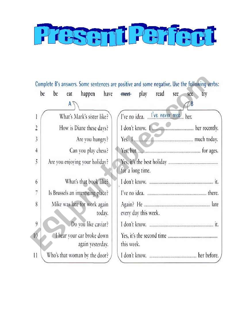 Present Perfect worksheet