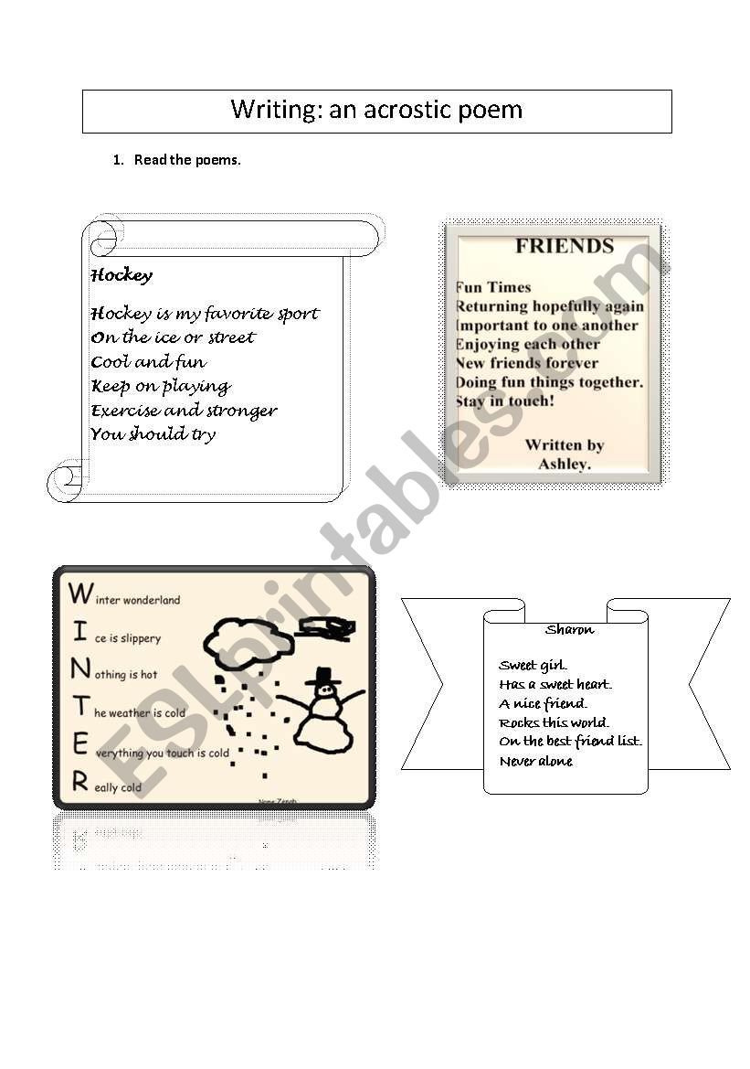Writing: an acrostic poem - ESL worksheet by girke