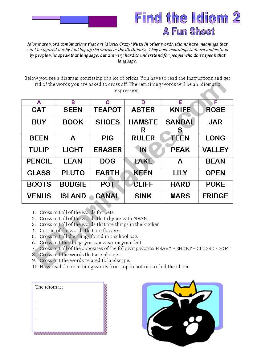 Find the idiom worksheet