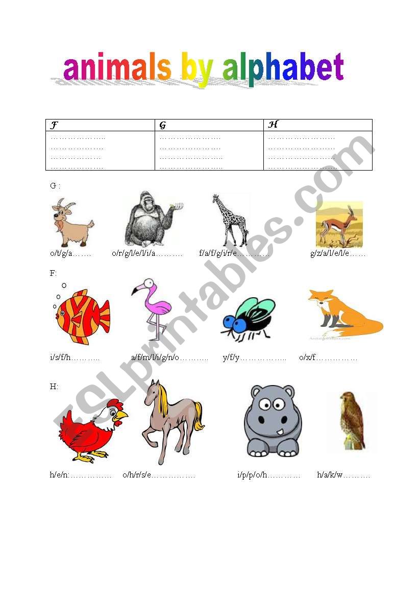 animals worksheet