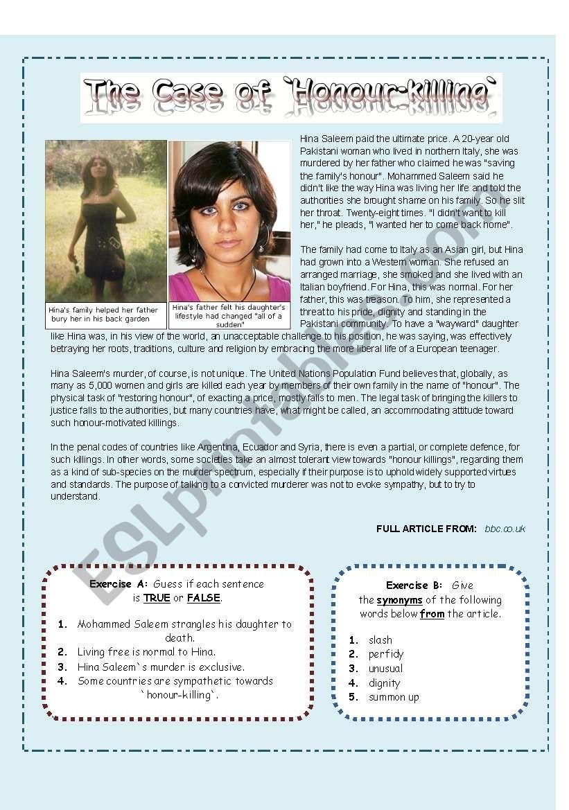 Honour-killing worksheet