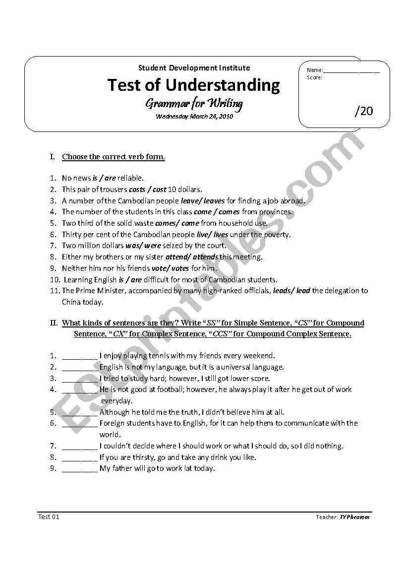 Writing Skill Test worksheet