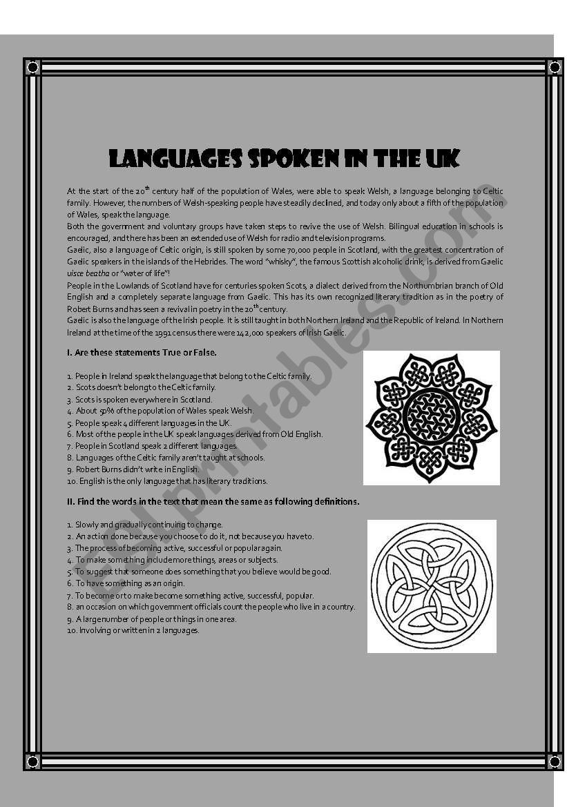 Languages Spoken in the UK worksheet