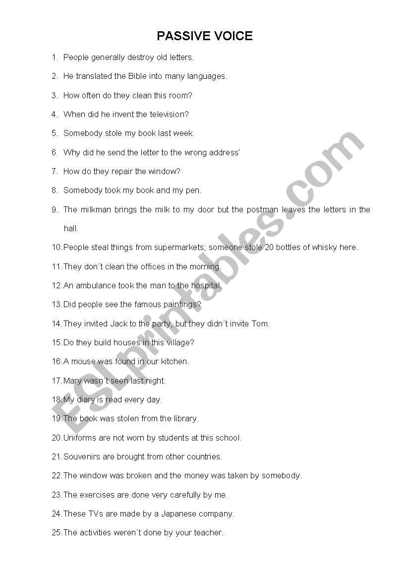 Passive voice worksheet