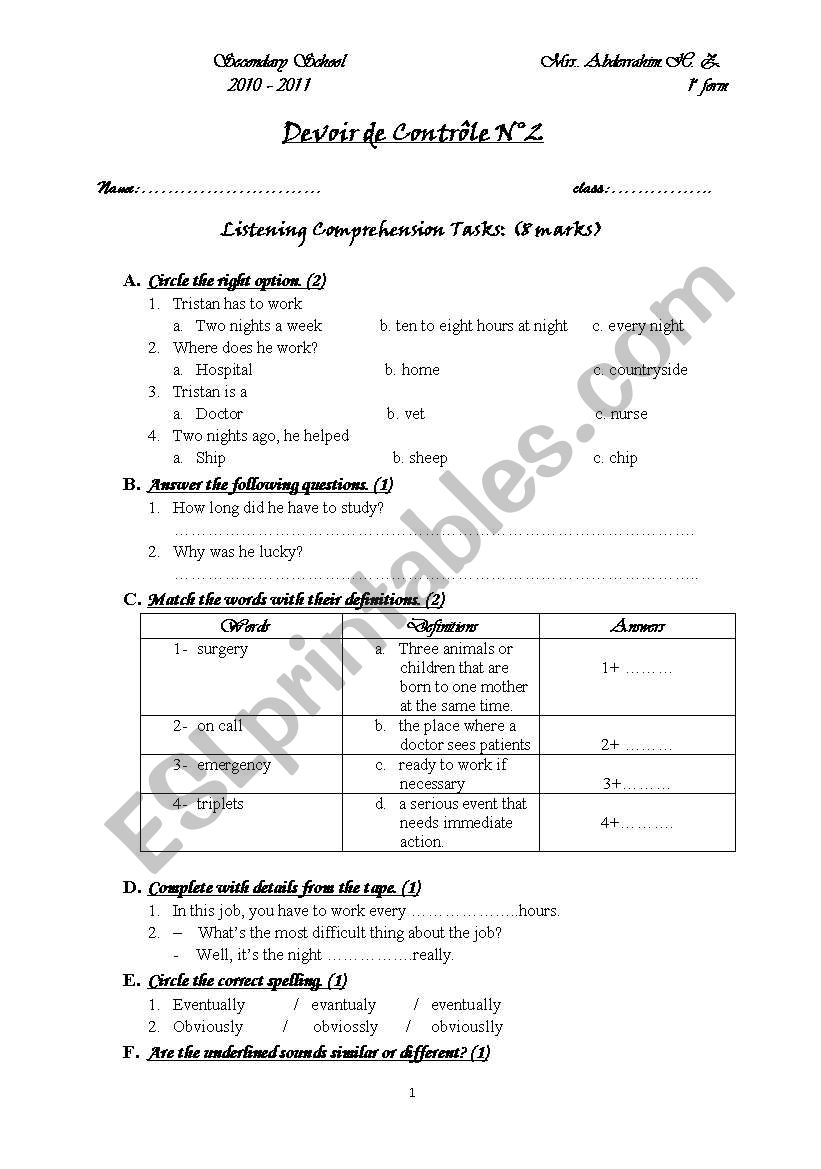 exam paper worksheet