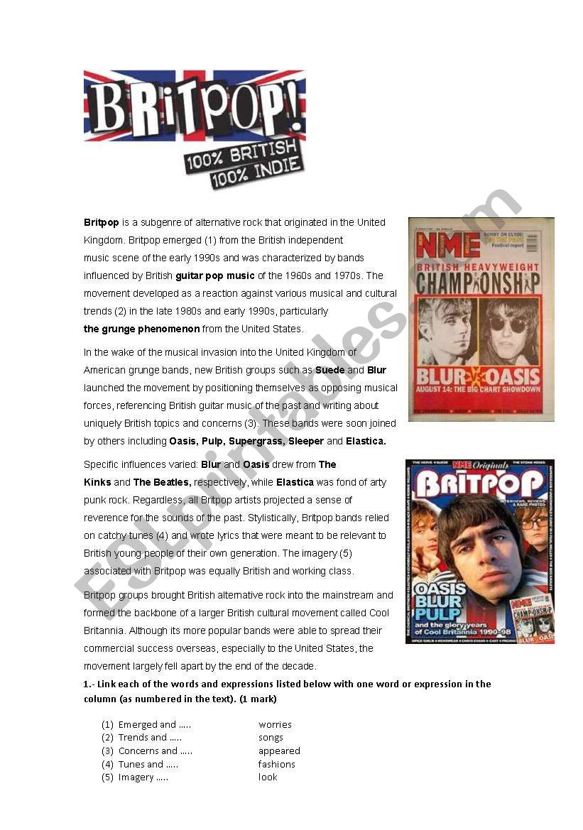 Britpop worksheet