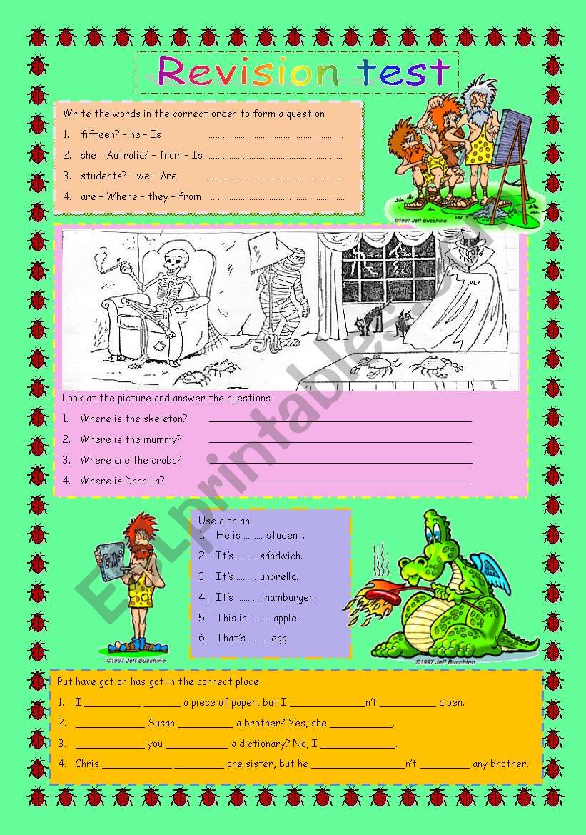 revision test worksheet
