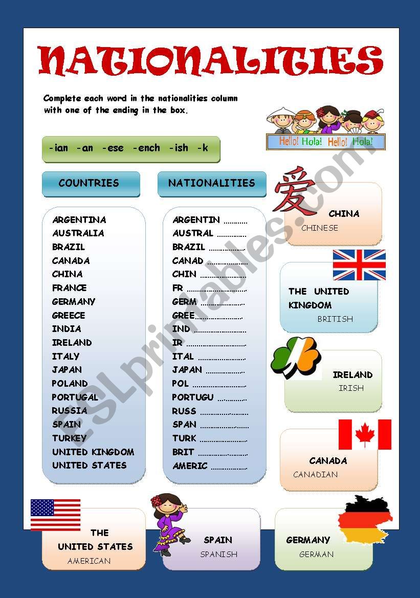 NATIONALITIES worksheet