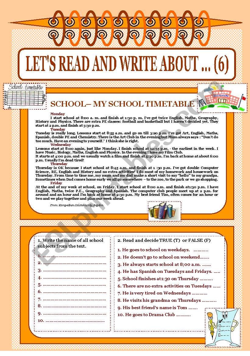 Lets read and write about ...(6)- School My timetable