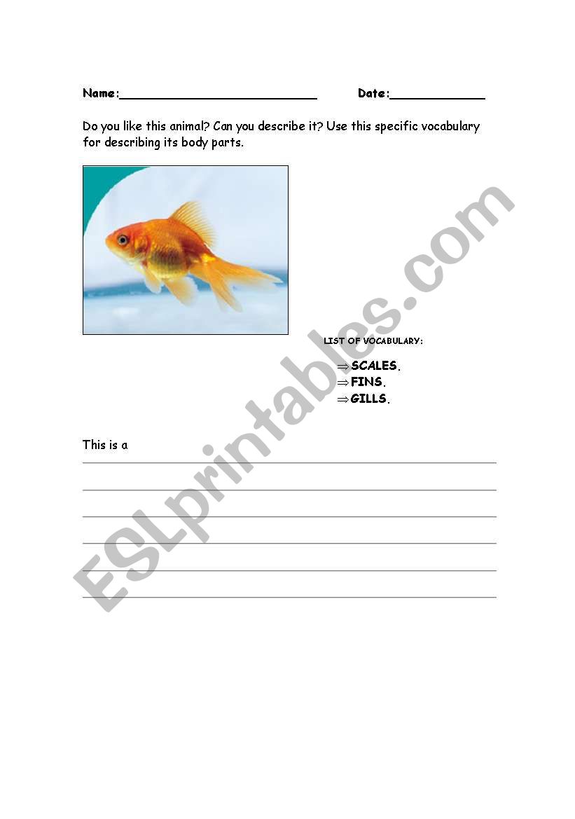 Writing about animals worksheet