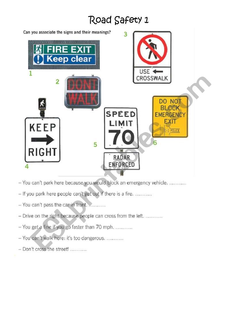 Road Safety worksheet