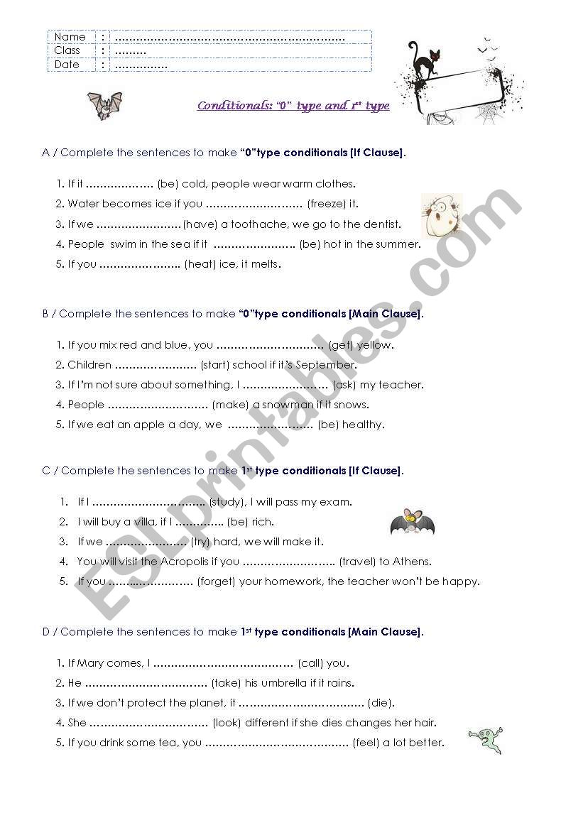 Zero and 1st Conditionals worksheet