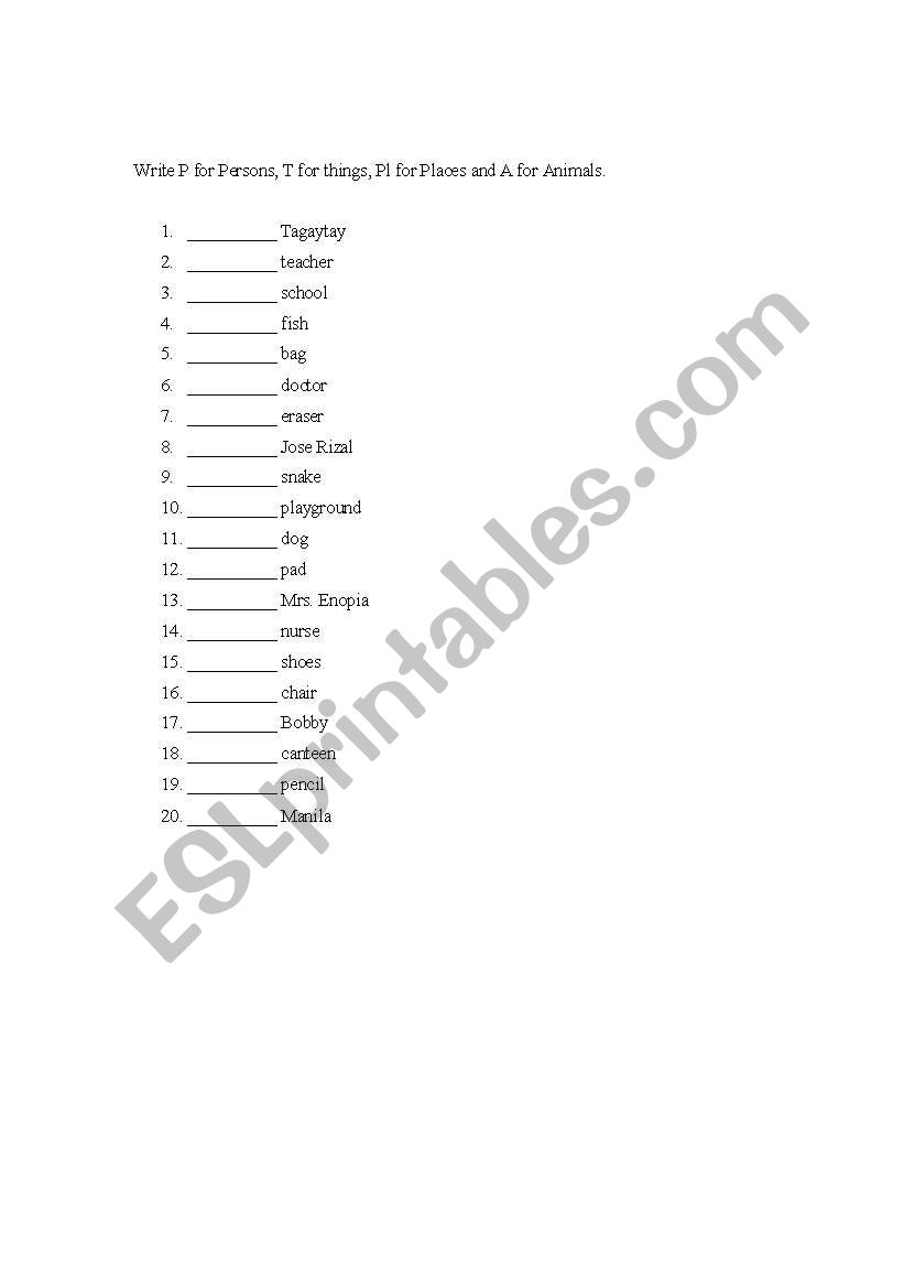 Talking About Nouns worksheet