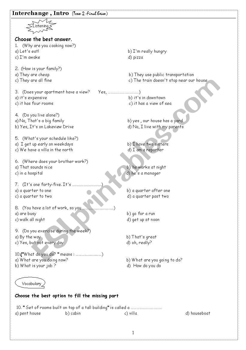 Interchange intro _ Unit 5 to 8 quiz 