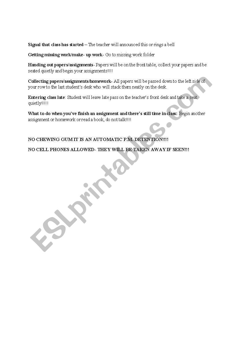 first day rules worksheet