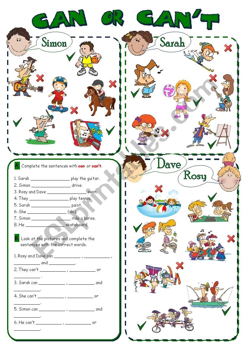 CAN or CANÂ´T - abilities *2 pages, 8 tasks*