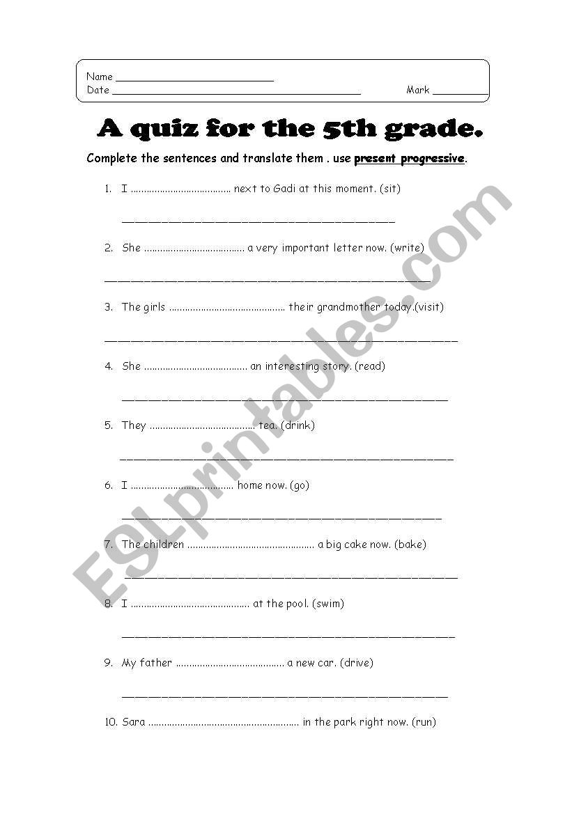 present continuous quiz worksheet