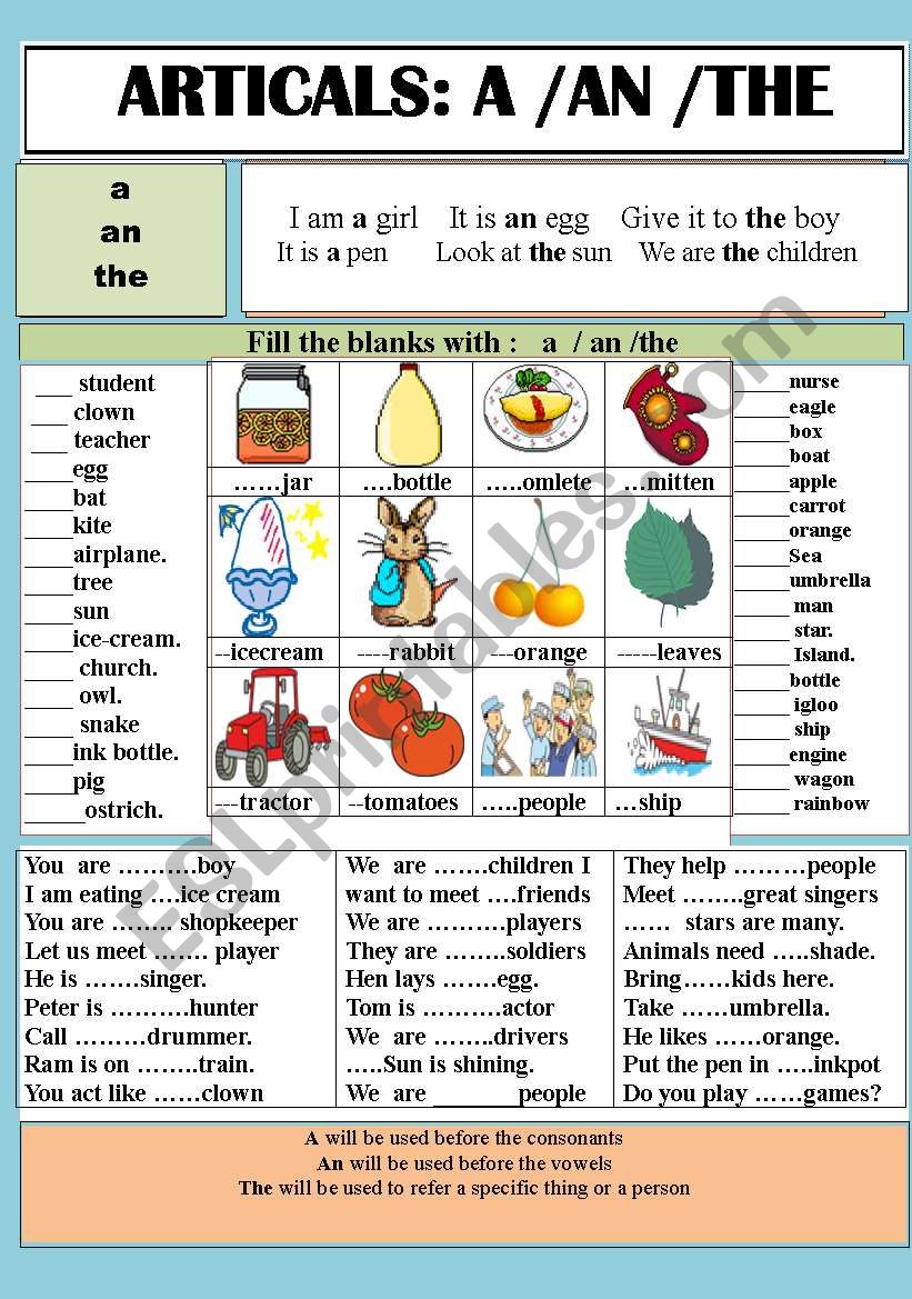 ARTICALS: A / An / The worksheet