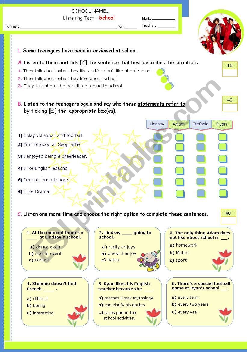 TeensÂ´ Opinions about School  -  Listening Test