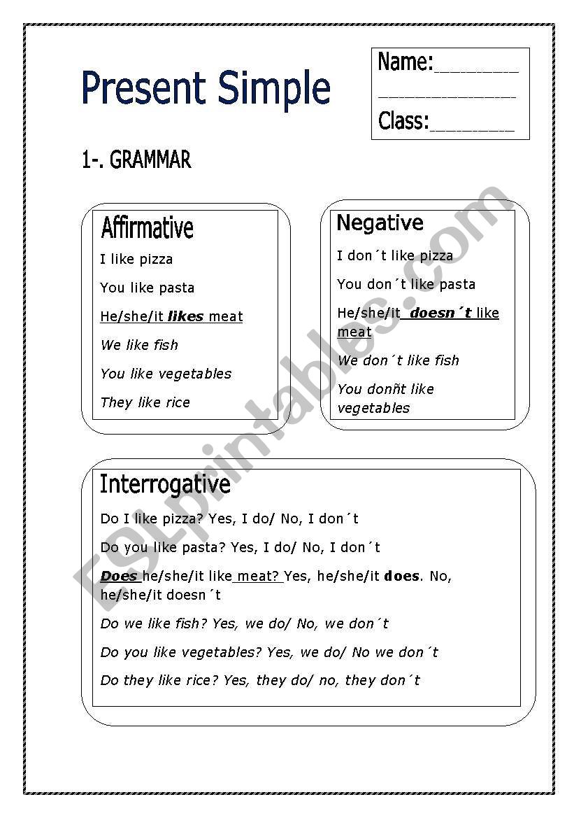 present simple worksheet