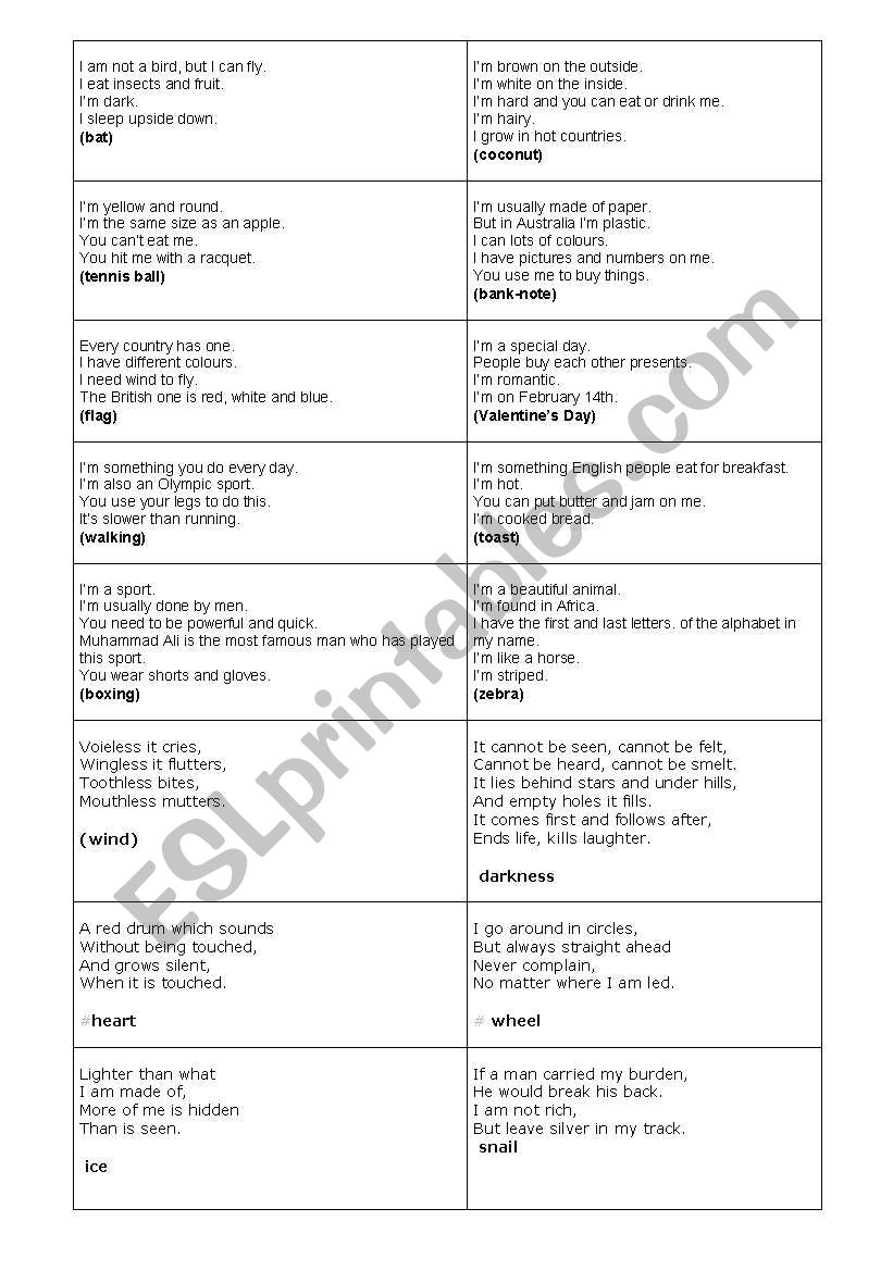 riddles worksheet