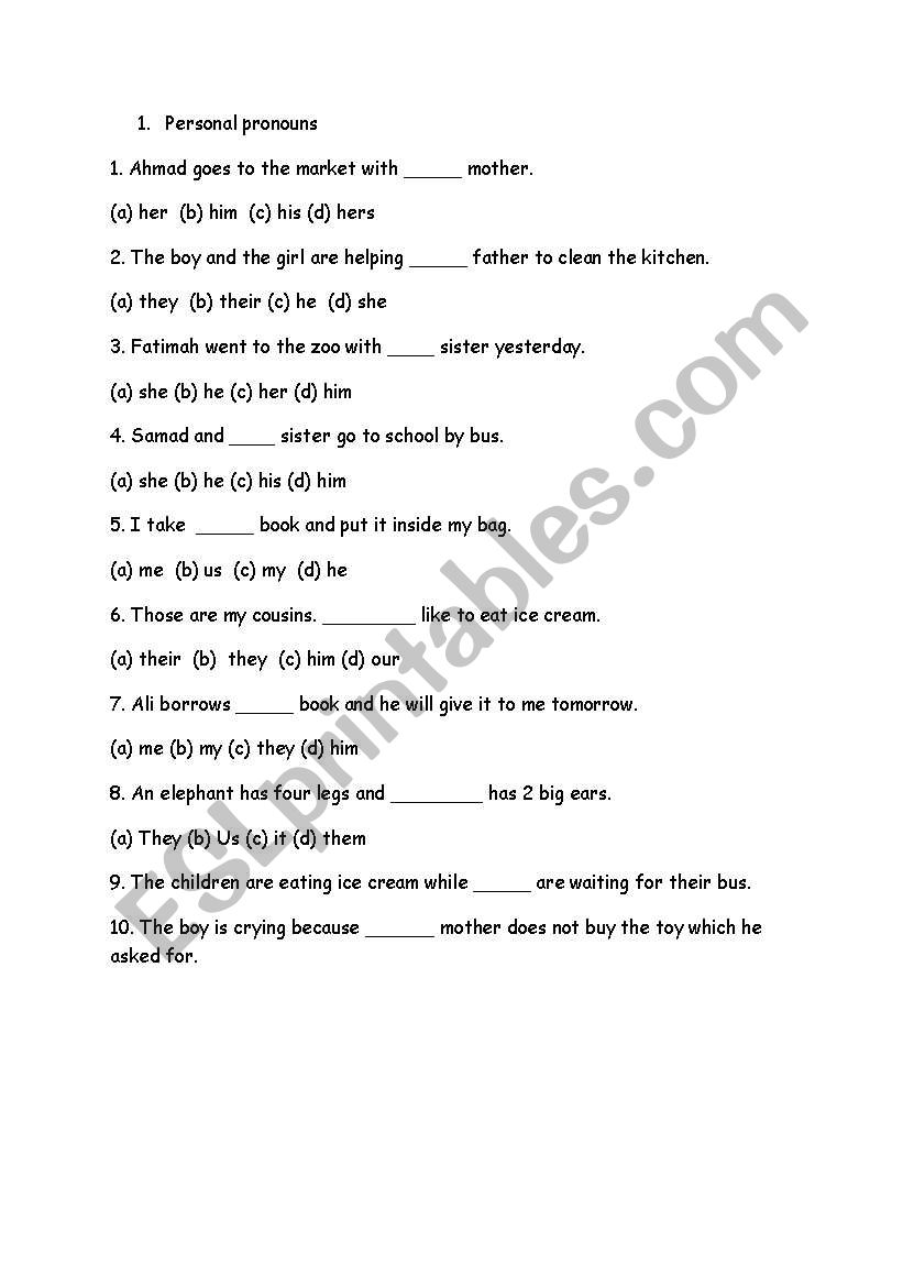Pronouns worksheet
