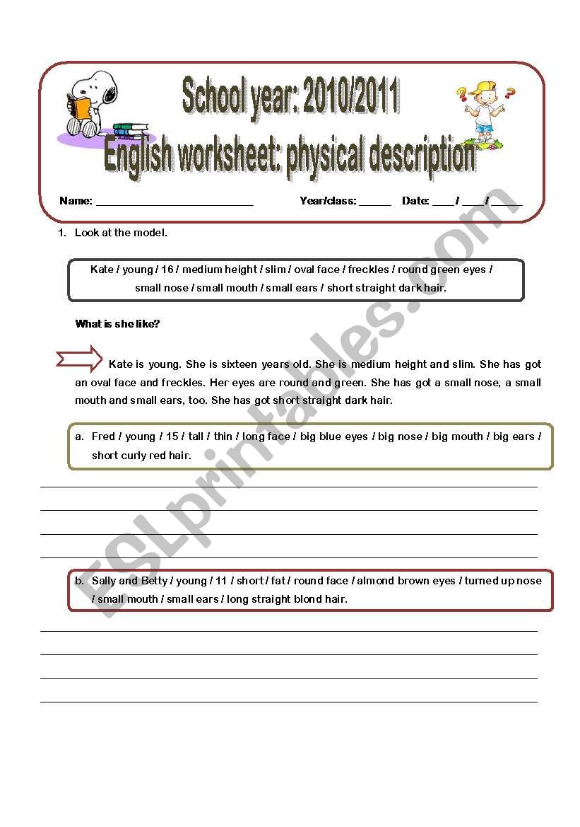 Physical description worksheet