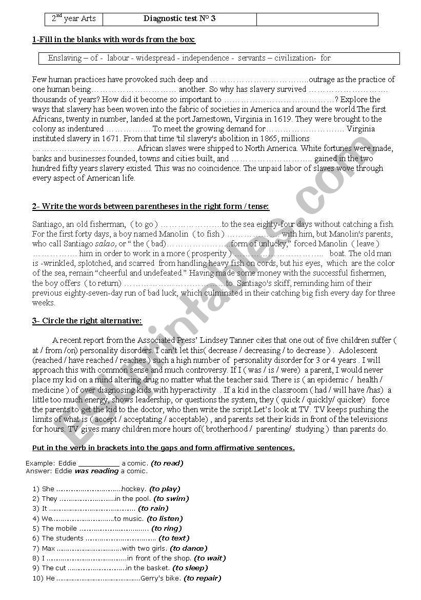 Diagnostic test  2nd year secondary 