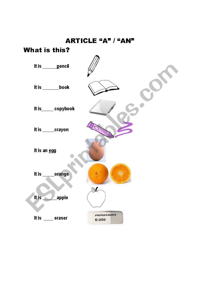 articles a/an worksheet