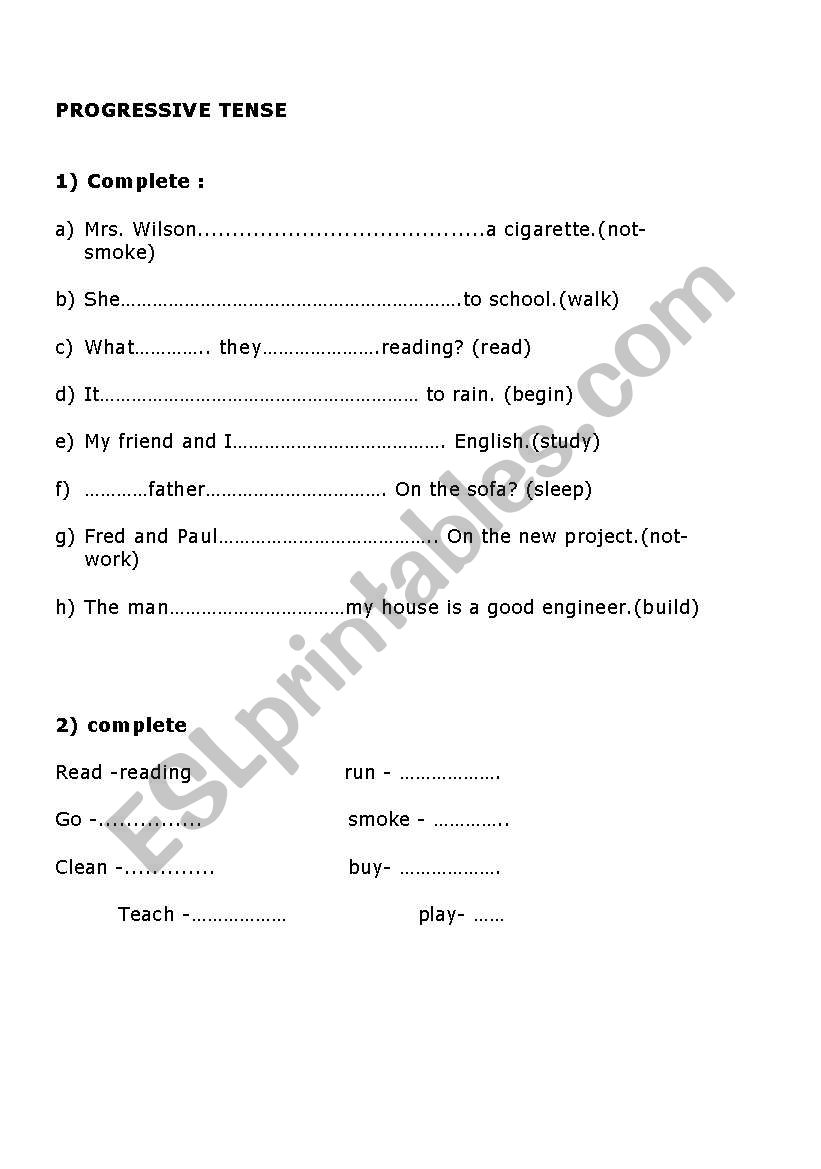 progressive tense worksheet