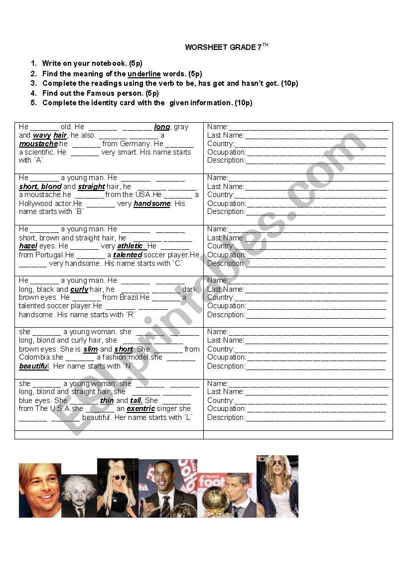 describing famous people worksheet