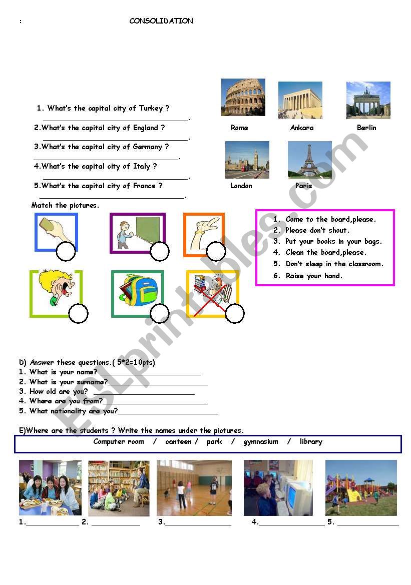 Consolidation worksheet