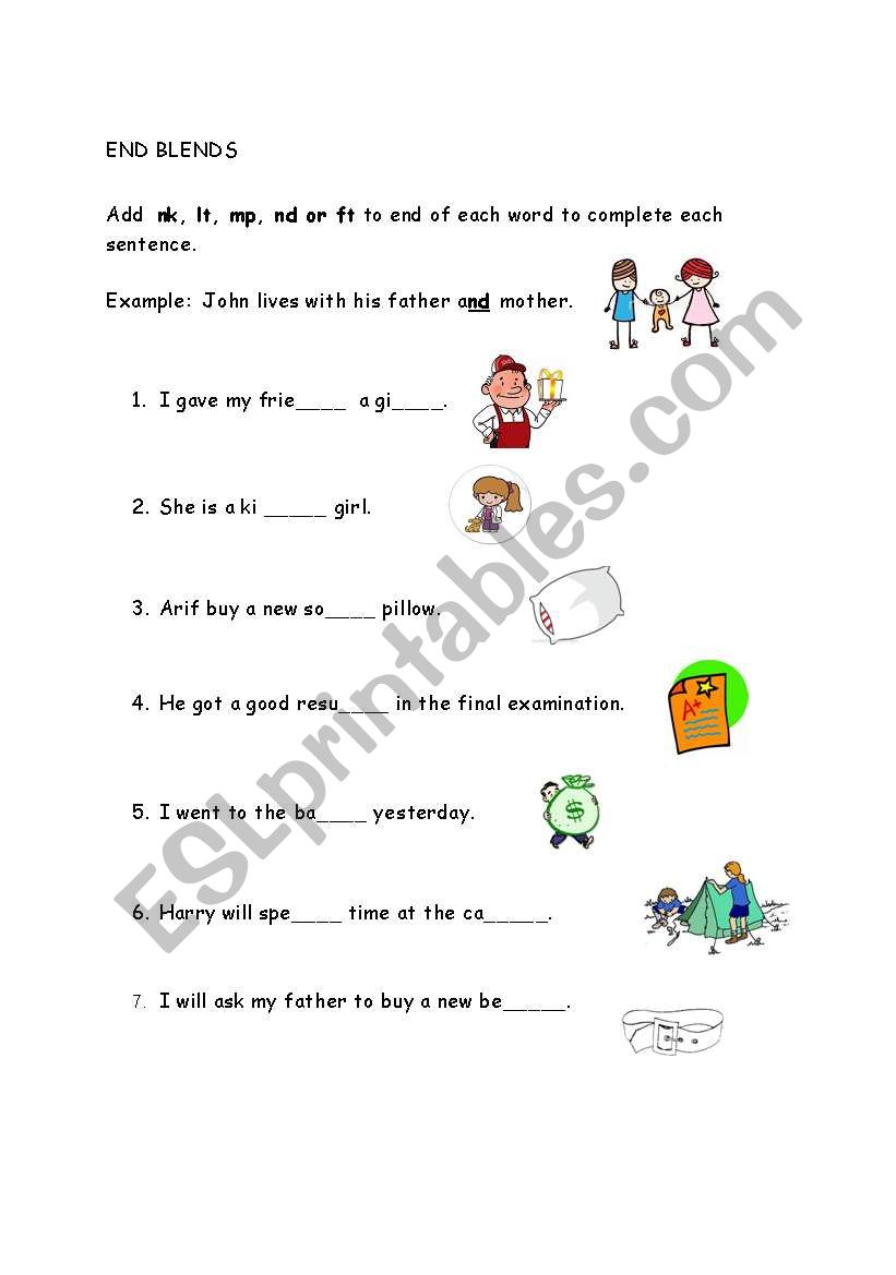 End Blends worksheet