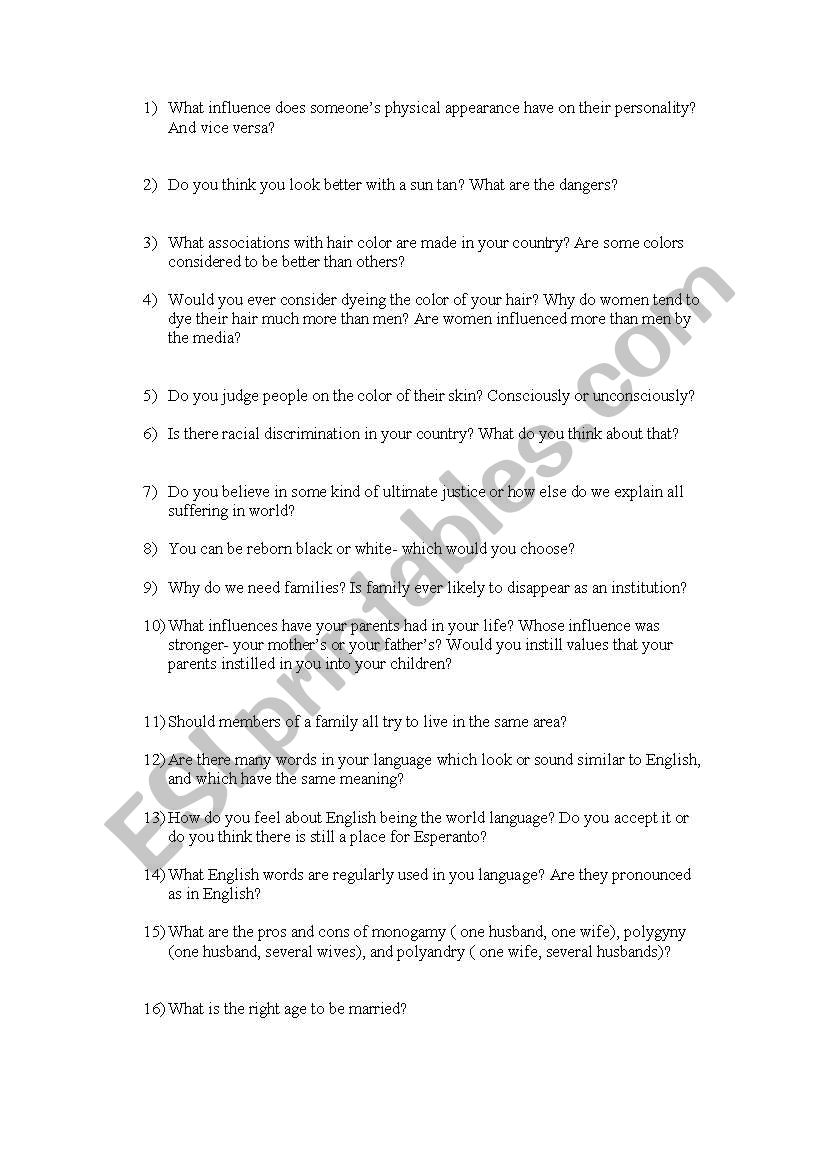 questions for conversation worksheet