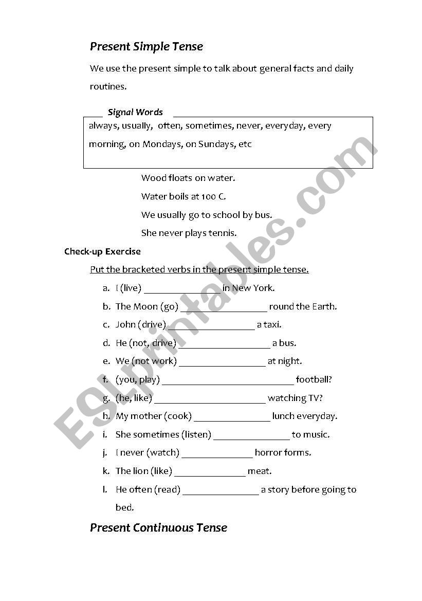 English Tenses worksheet