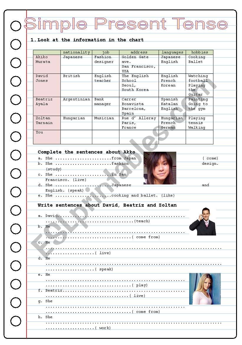 SIMPLE PRESENT TENSE worksheet