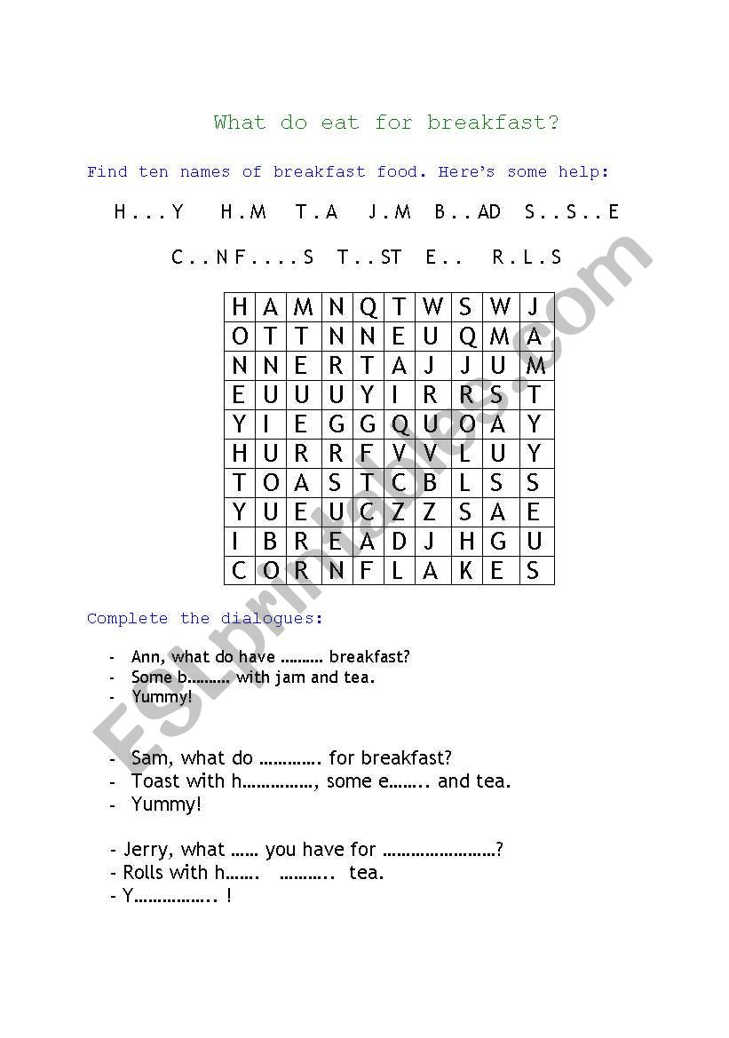 What do eat for breakfast? worksheet