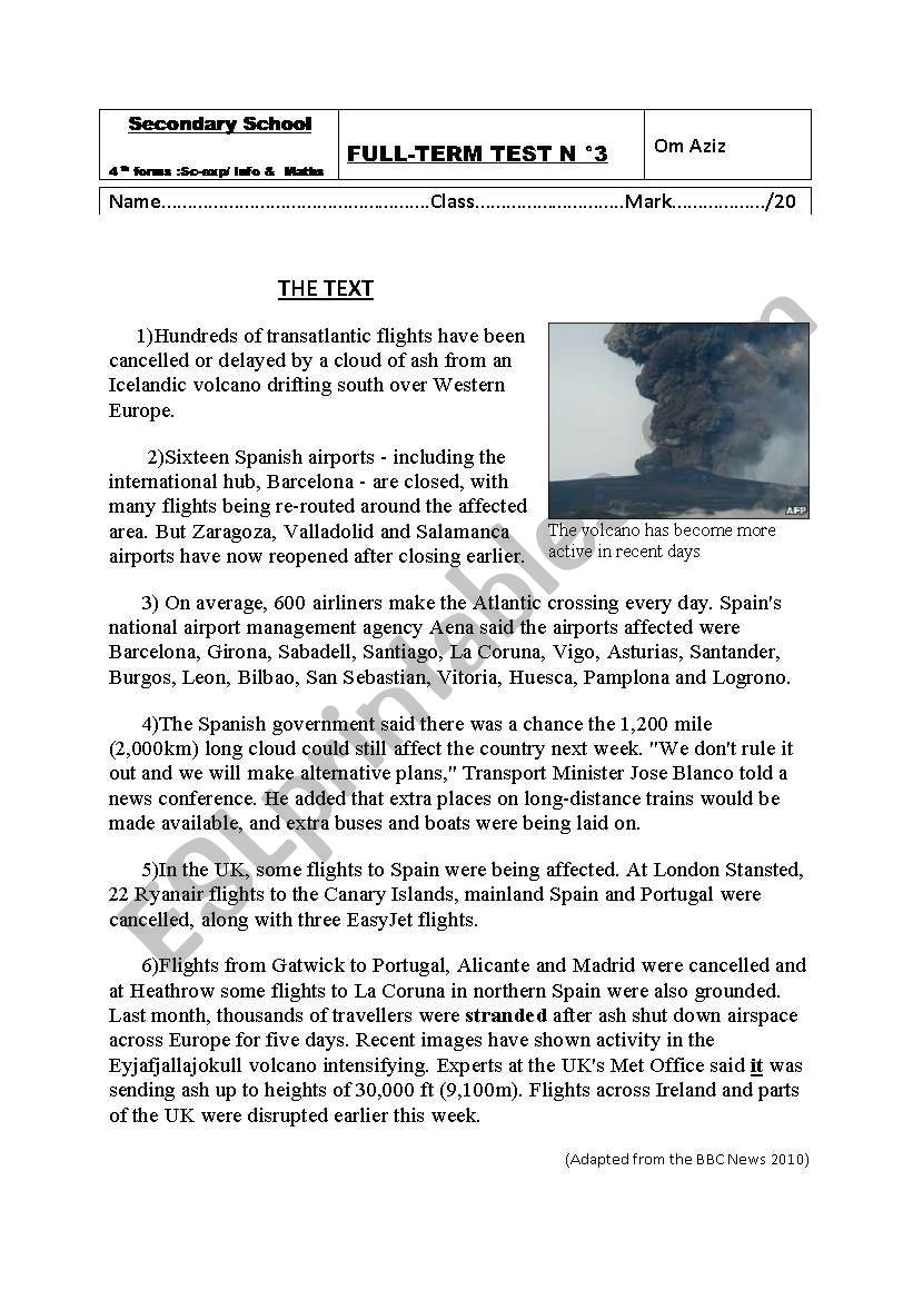 Full-term test n°3 worksheet