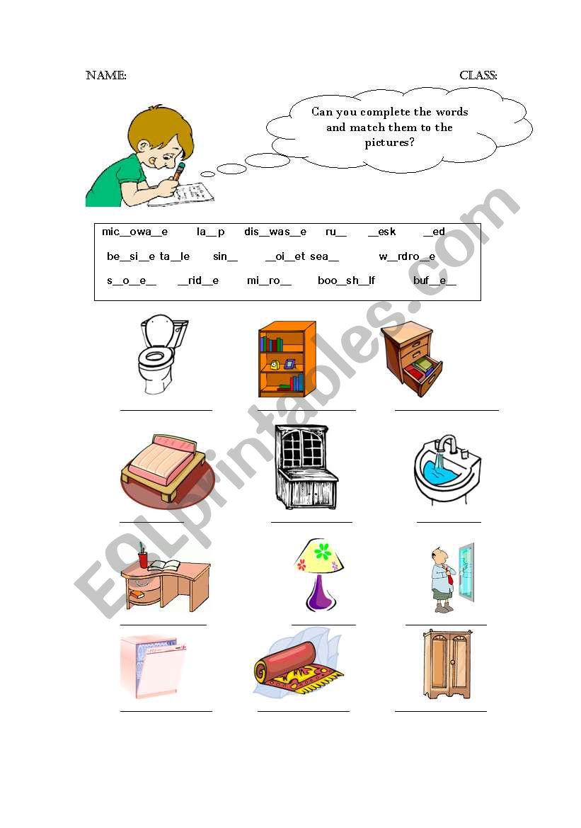 Things in the house worksheet