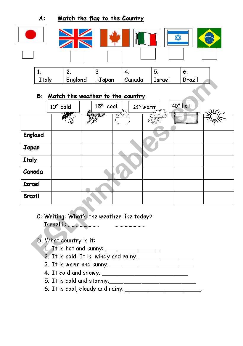 Weather  counties and Flags worksheet