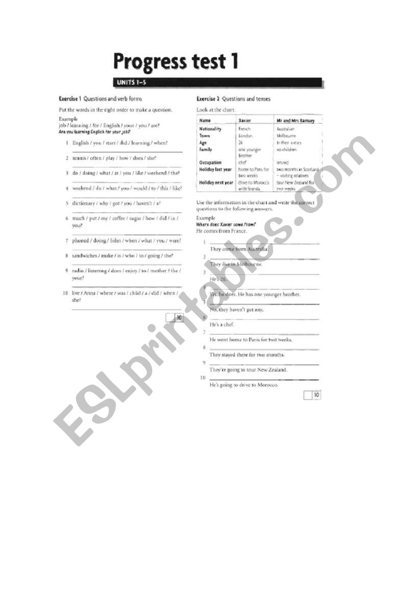 Progress test for pre-int students