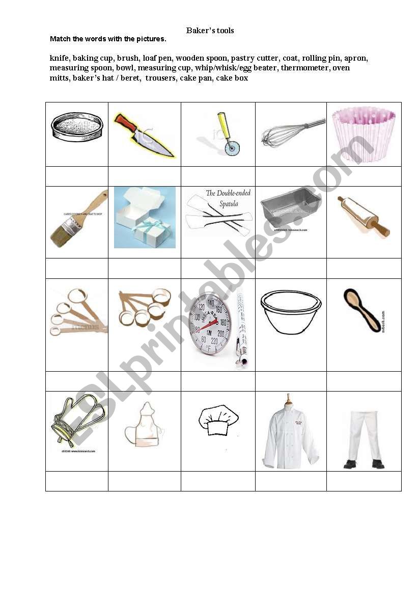 Bakers tools worksheet