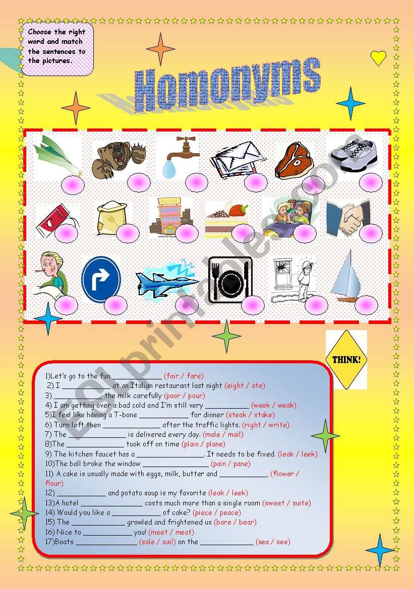 Homonyms worksheet