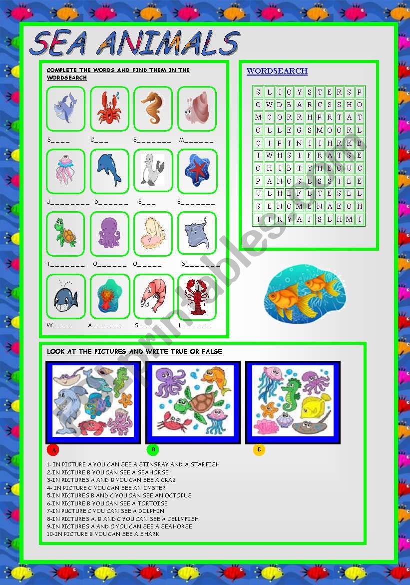 SEA ANIMALS worksheet