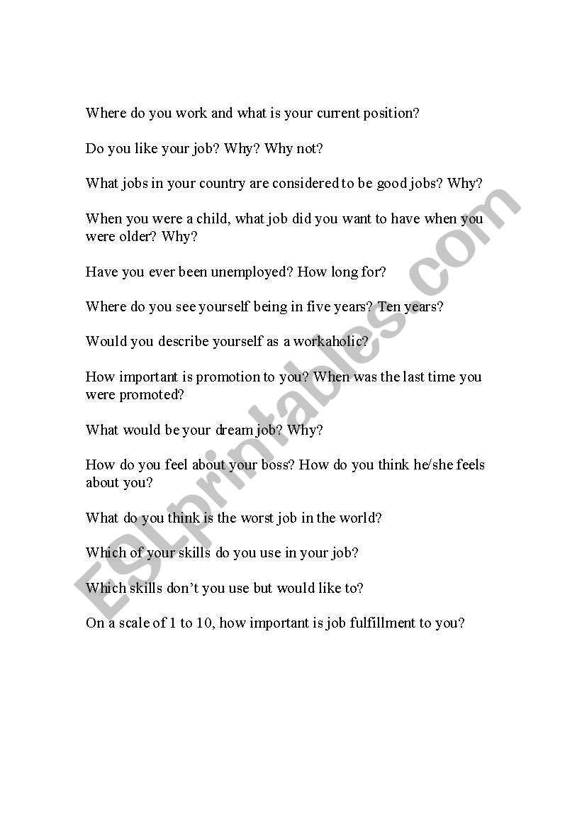 Career Questions worksheet