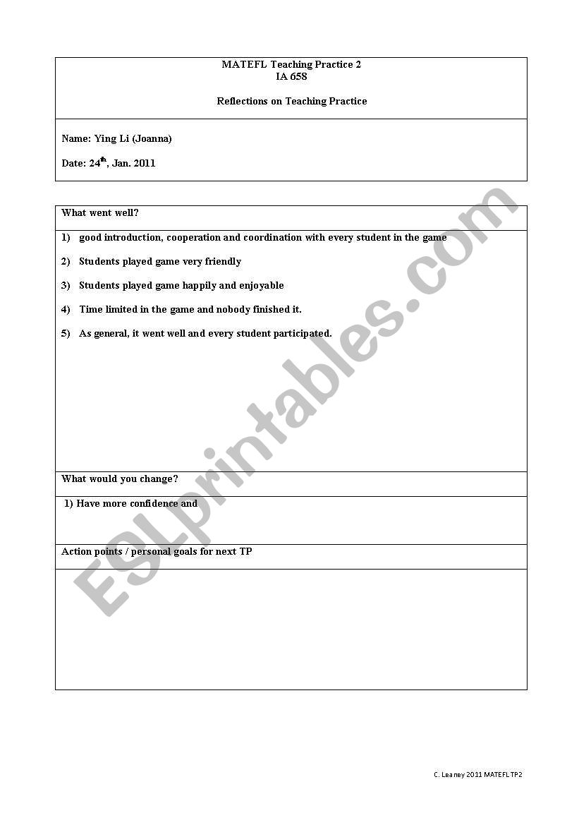 TP Practice Game worksheet